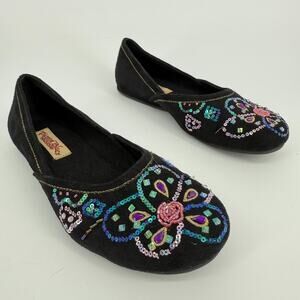 Vtg Y2k Paris Blues Beaded Flats Sequin Embroidered Fairy Size 6.5 Boho Indie